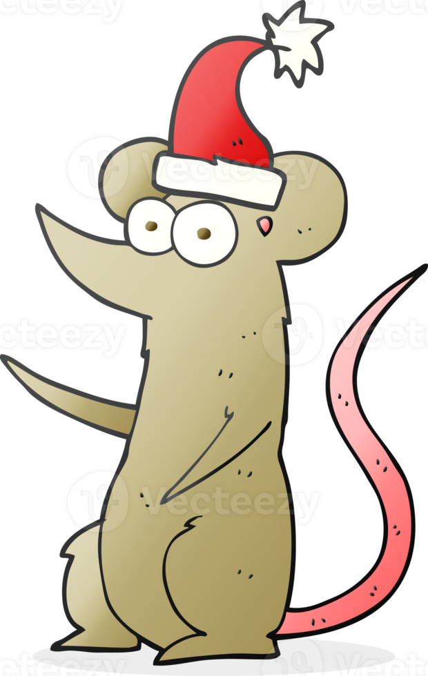 hand drawn cartoon mouse wearing christmas hat png
