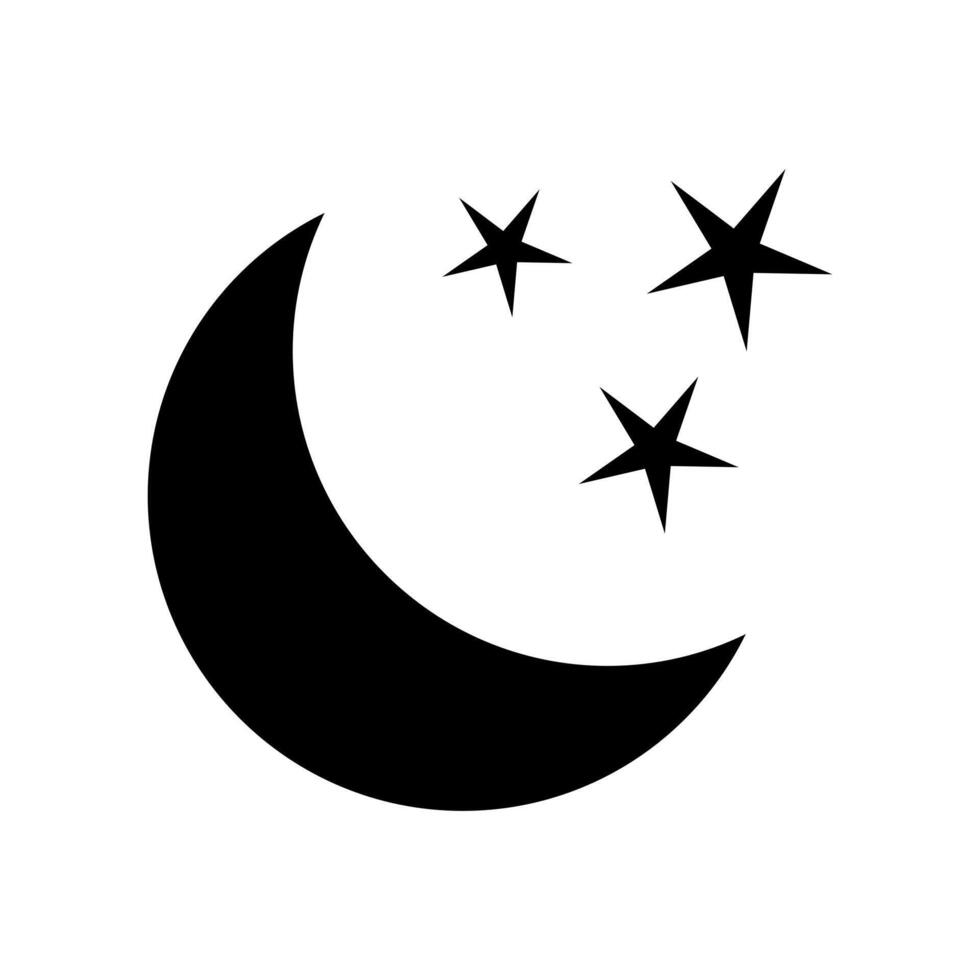 Crescent moon with stars icon on white background. Night icon. Crescent moon icon. Minimalist style. vector