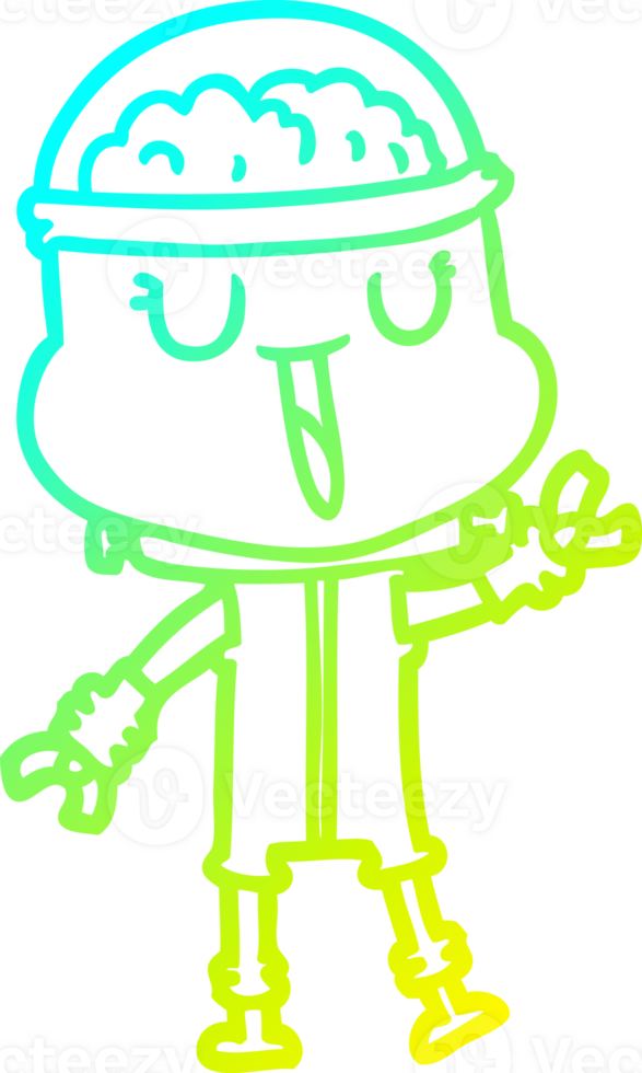 cold gradient line drawing of a happy cartoon robot png