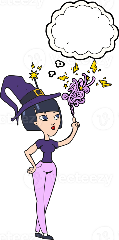 hand drawn thought bubble cartoon witch casting spell png