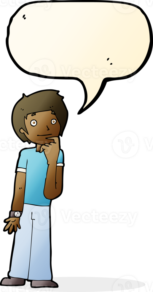 cartoon boy wondering with speech bubble png