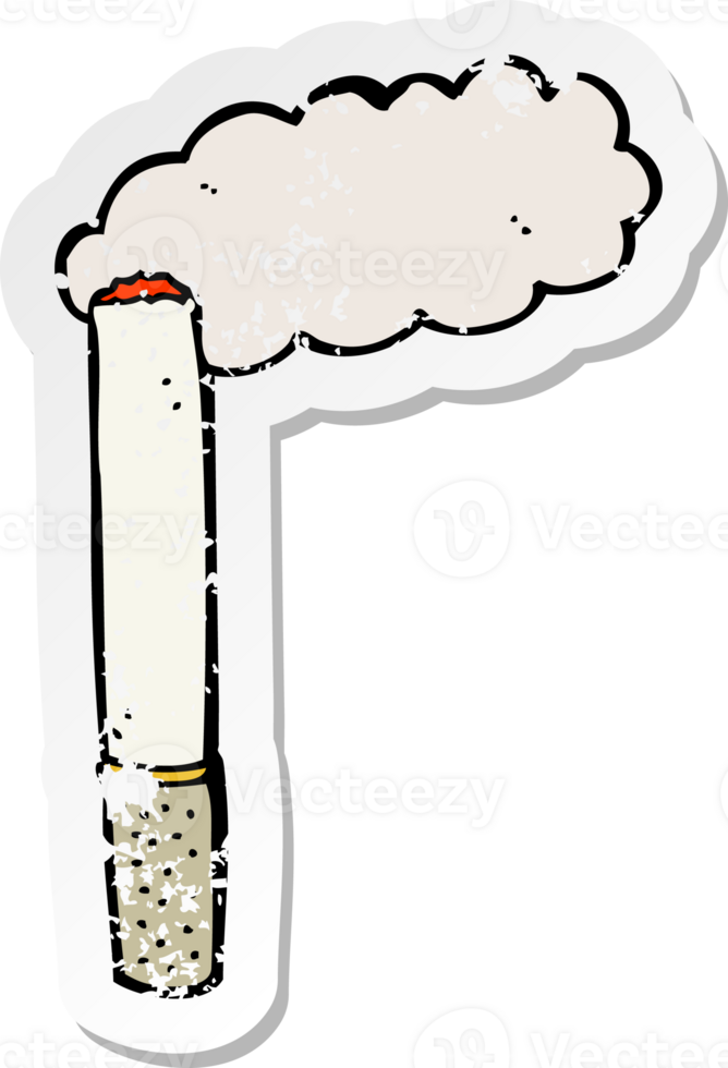 retro distressed sticker of a cartoon cigarette png