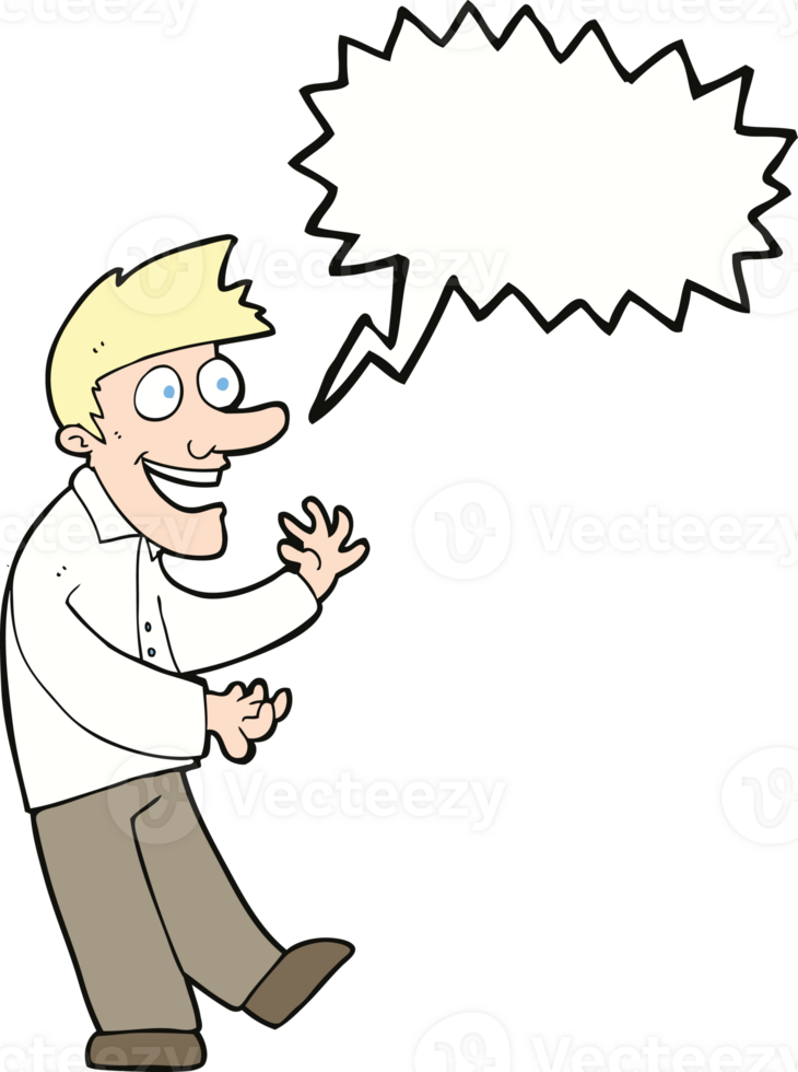 cartoon excited man with speech bubble png