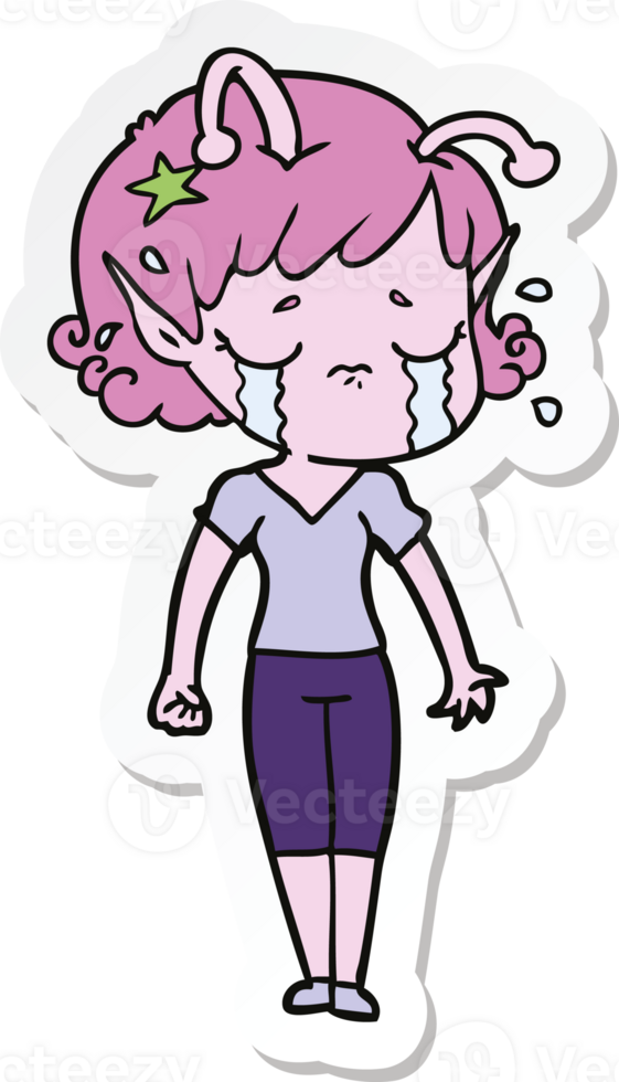 sticker of a cartoon crying alien girl png