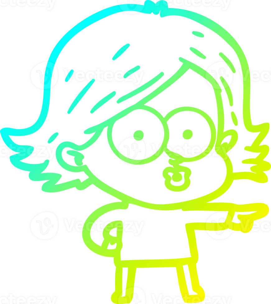 cold gradient line drawing of a cartoon girl pouting png