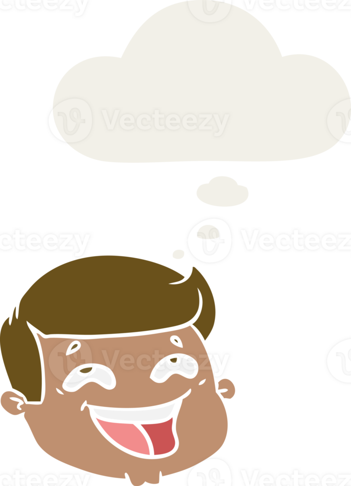 happy cartoon male face with thought bubble in retro style png