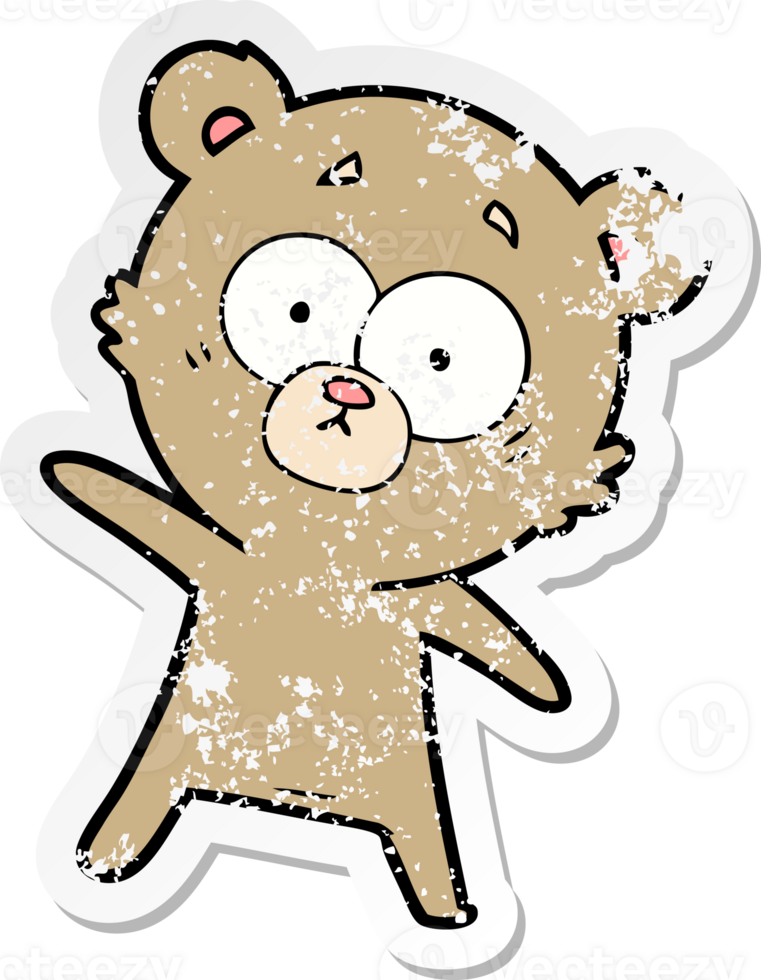 distressed sticker of a surprised bear cartoon png