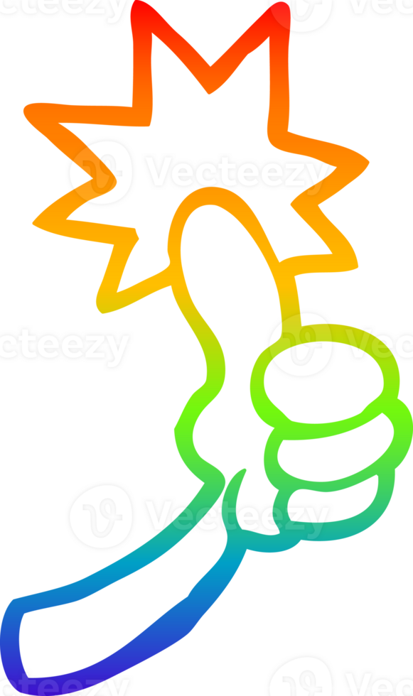 rainbow gradient line drawing of a cartoon thumbs up sign png