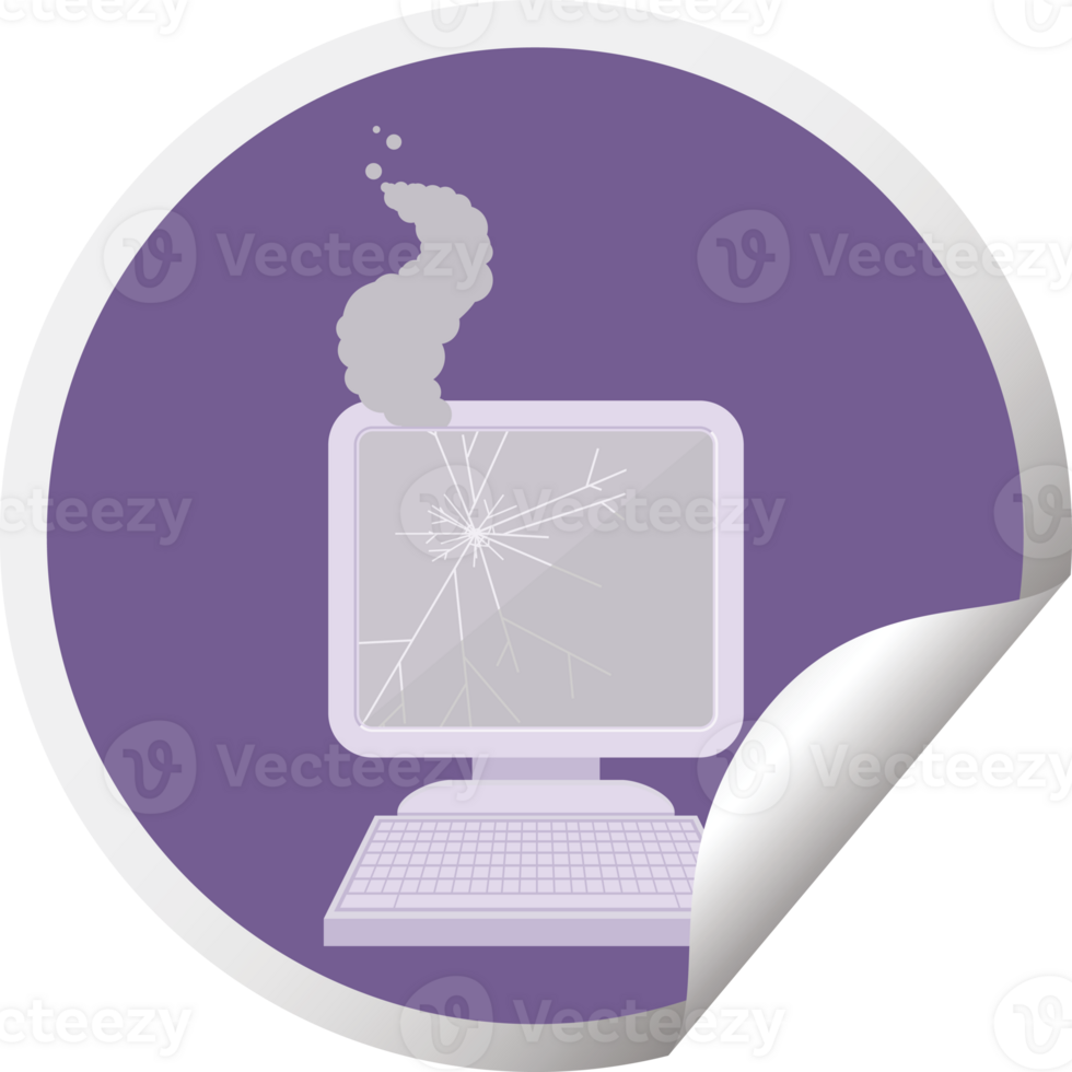 broken computer graphic   illustration circular sticker png