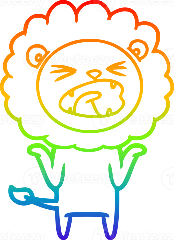 rainbow gradient line drawing of a cartoon lion png