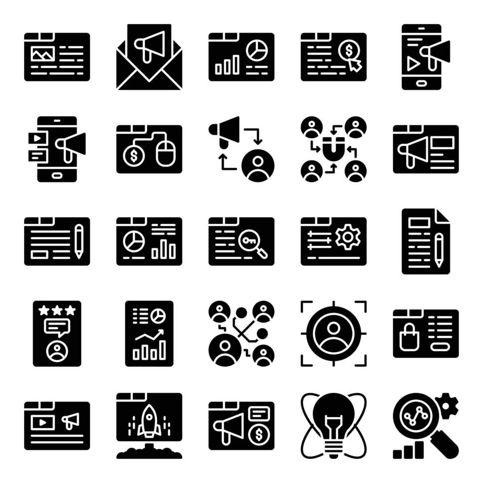 Digital marketing icon set in solid style vector