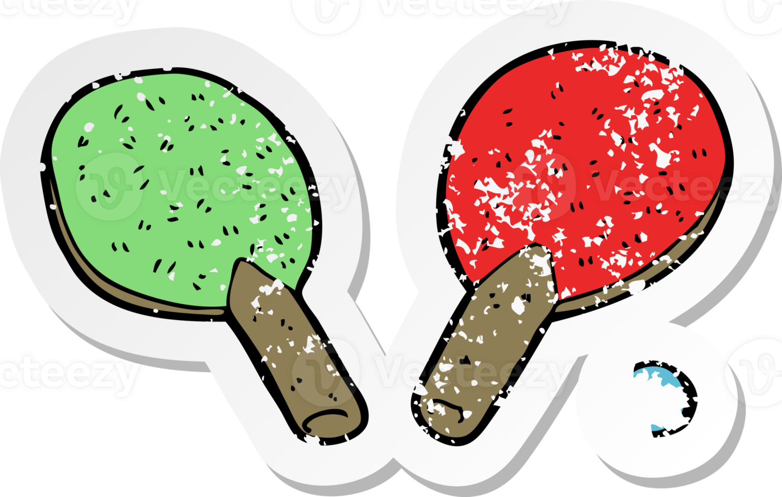 retro distressed sticker of a cartoon table tennis bats png