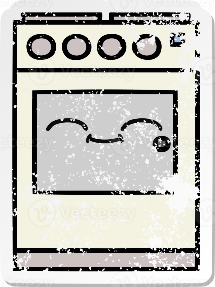 distressed sticker of a cute cartoon kitchen oven png