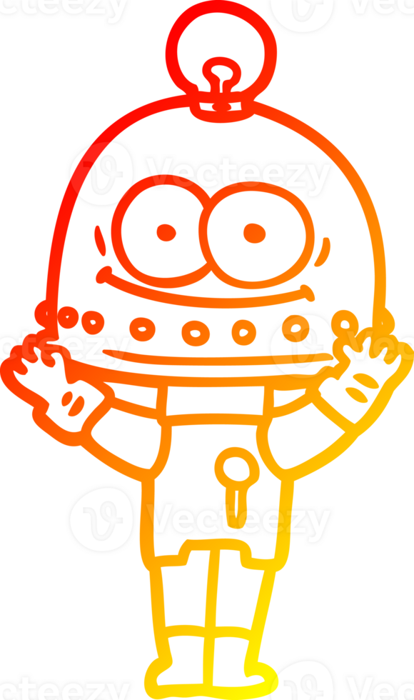 warm gradient line drawing of a happy carton robot with light bulb png
