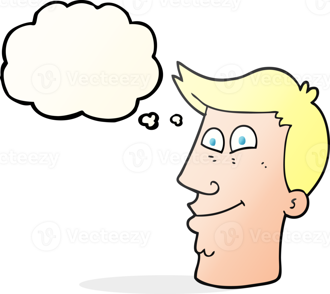hand drawn thought bubble cartoon male face png