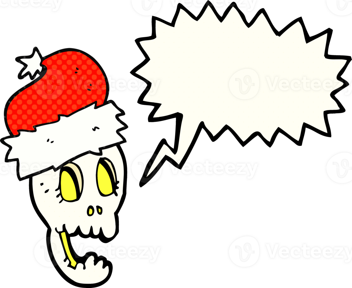 hand drawn comic book speech bubble cartoon christmas hat on skull png