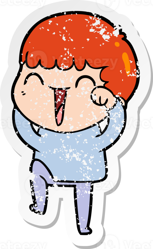 distressed sticker of a cartoon happy man png