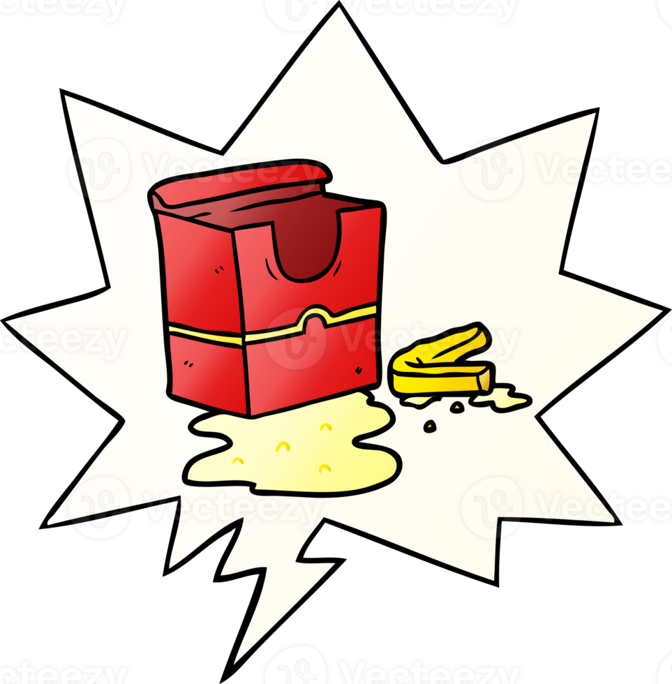 cartoon empty box of fries with speech bubble in smooth gradient style png