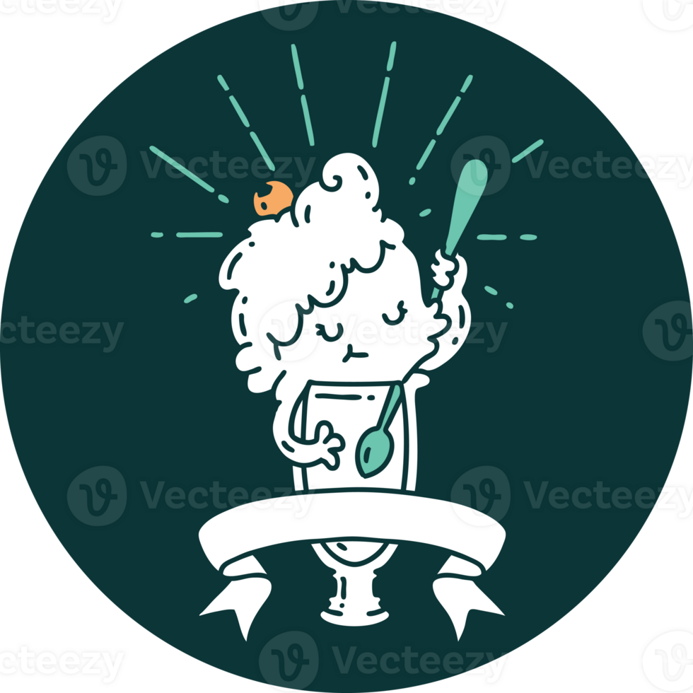 icon of a tattoo style ice cream character png