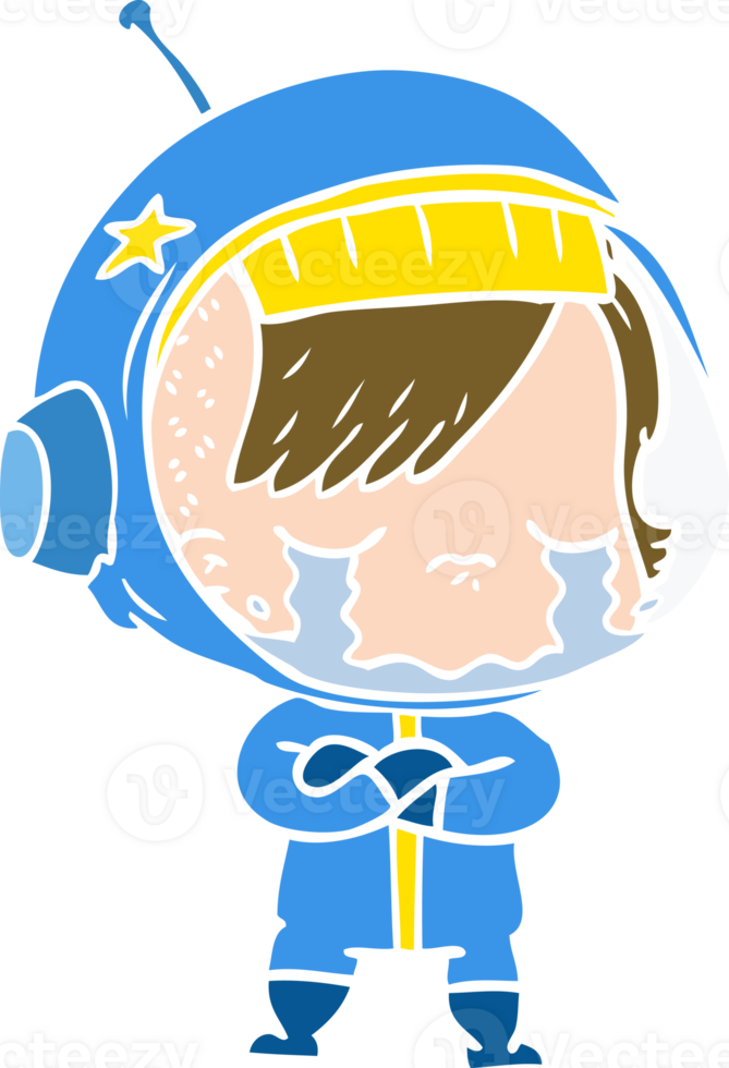 flat color style cartoon crying astronaut girl png