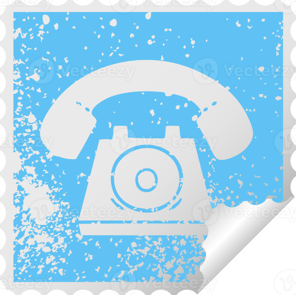 distressed square peeling sticker symbol of a old telephone png