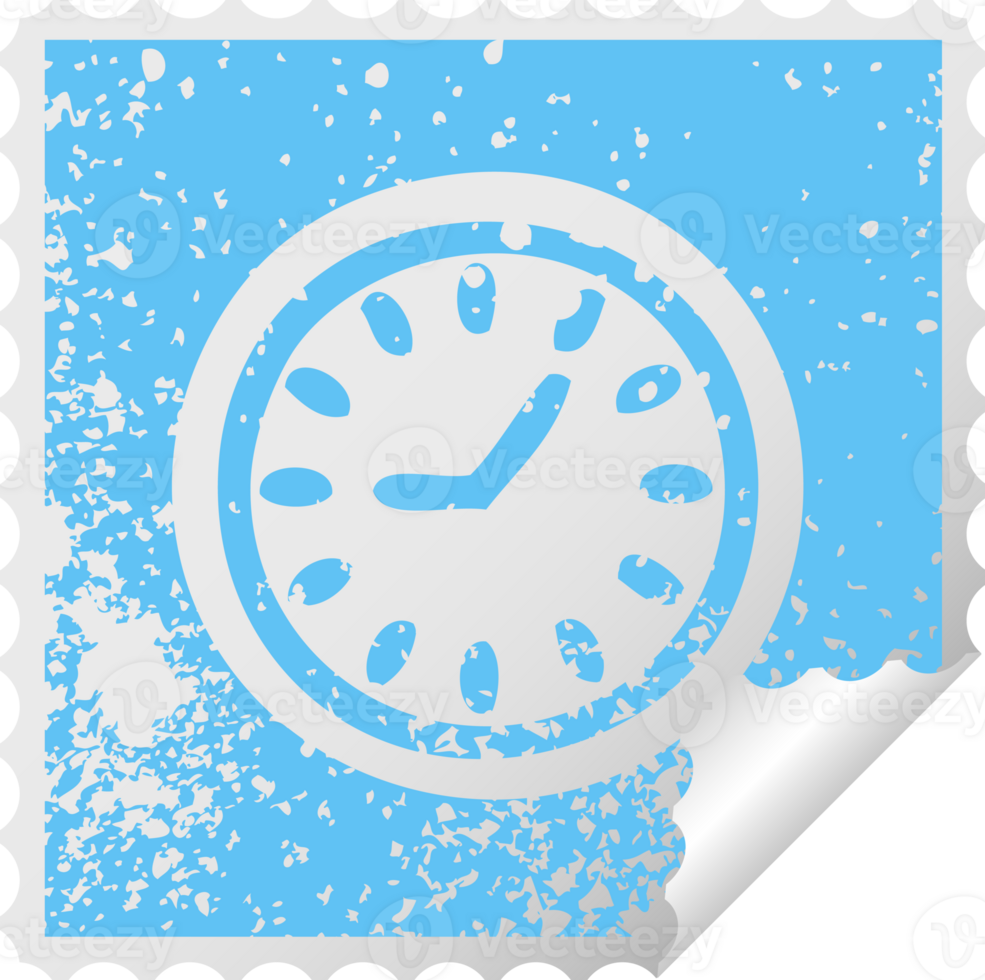 distressed square peeling sticker symbol of a wall clock png