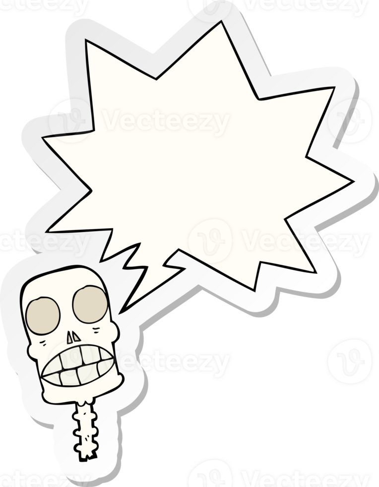 cartoon spooky skull with speech bubble sticker png