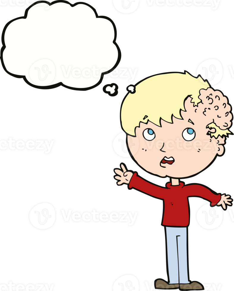 cartoon boy with growth on head with thought bubble png