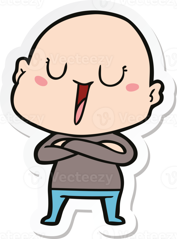 sticker of a happy cartoon bald man png