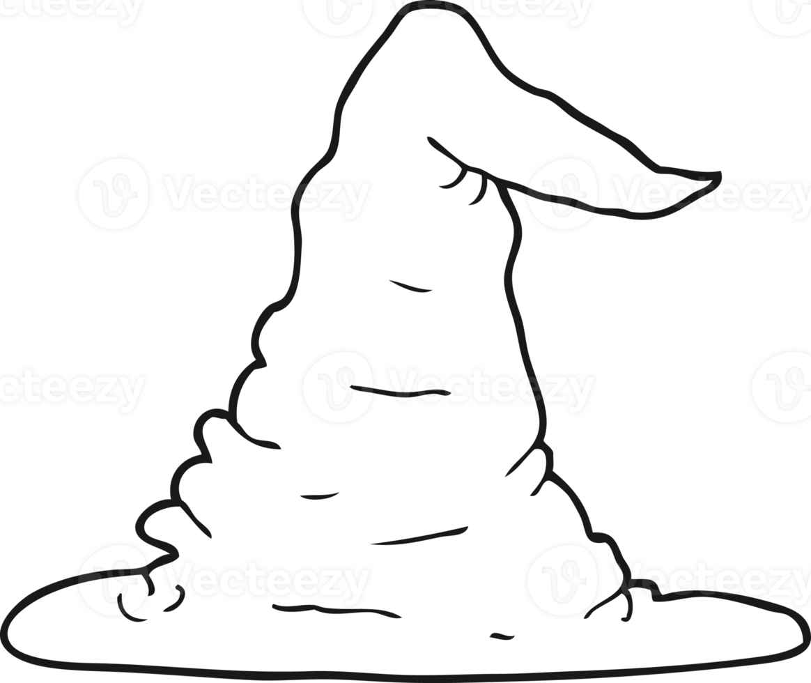 hand drawn black and white cartoon witch hat png