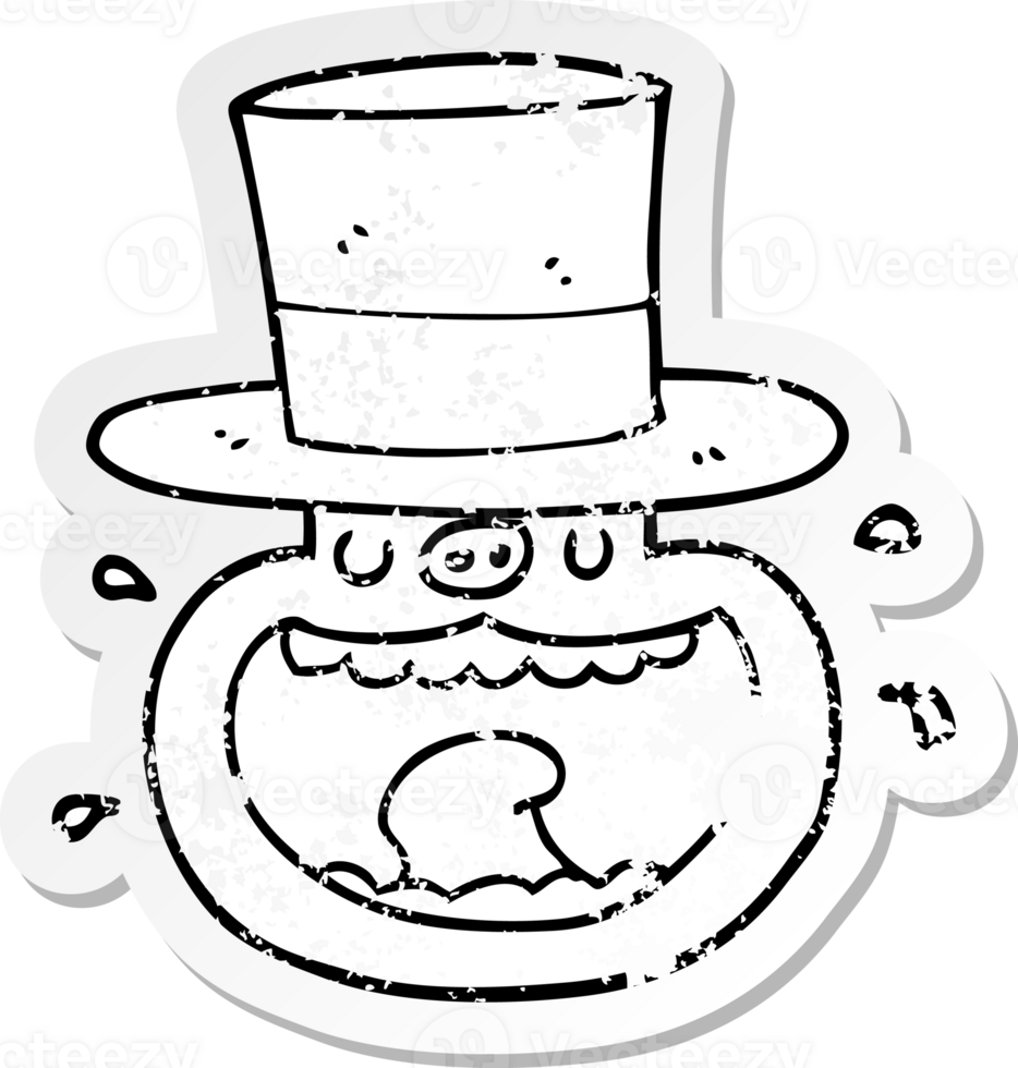 distressed sticker of a cartoon pig wearing top hat png