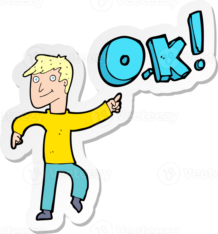 sticker of a cartoon man thinking OK png