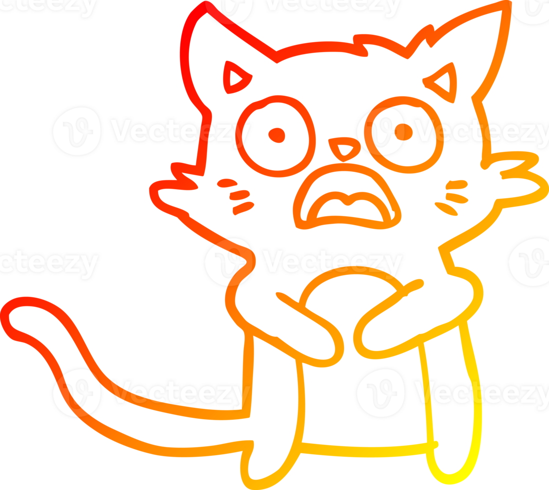 warm gradient line drawing of a cartoon horrified cat png