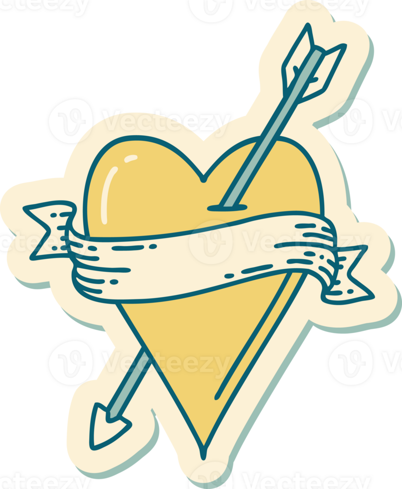 sticker of tattoo in traditional style of an arrow heart and banner png