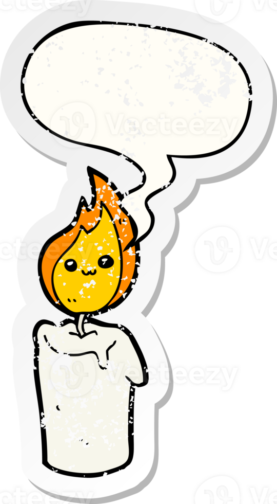 cartoon candle character with speech bubble distressed distressed old sticker png