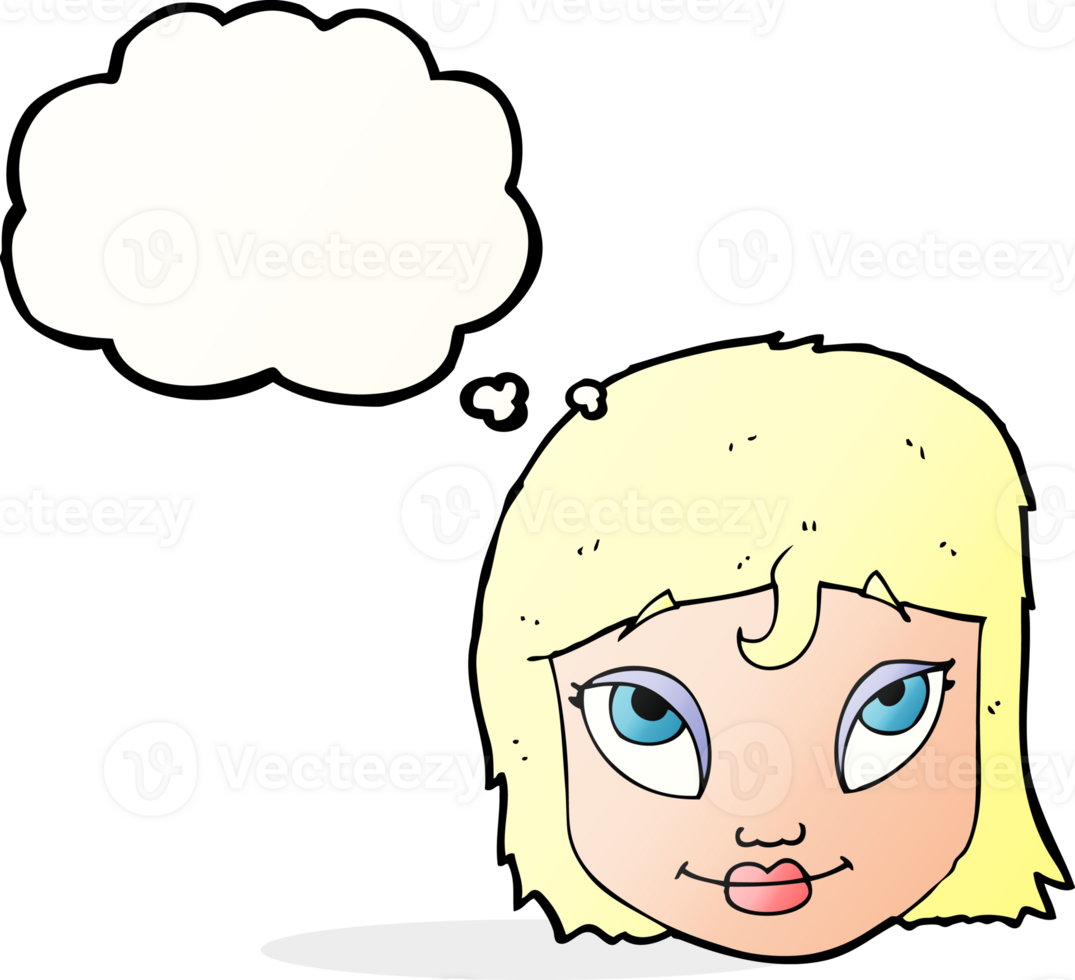 cartoon woman smiling with thought bubble png