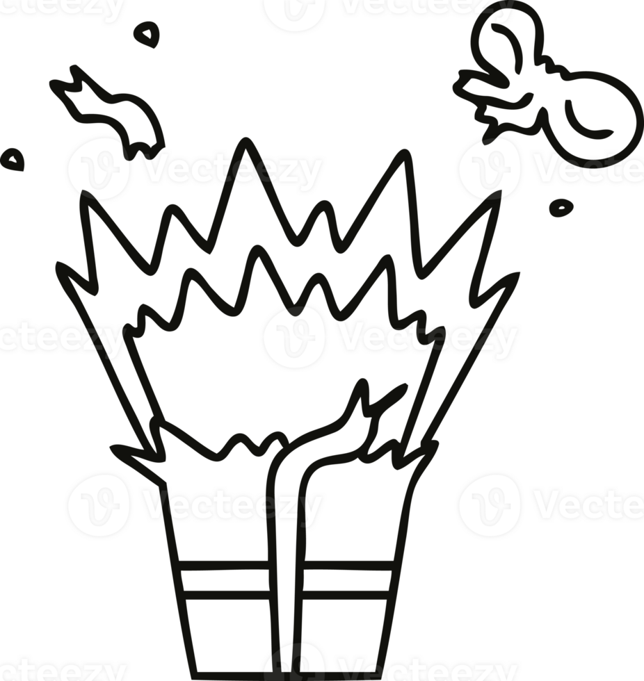 line drawing quirky cartoon of an explosive present png