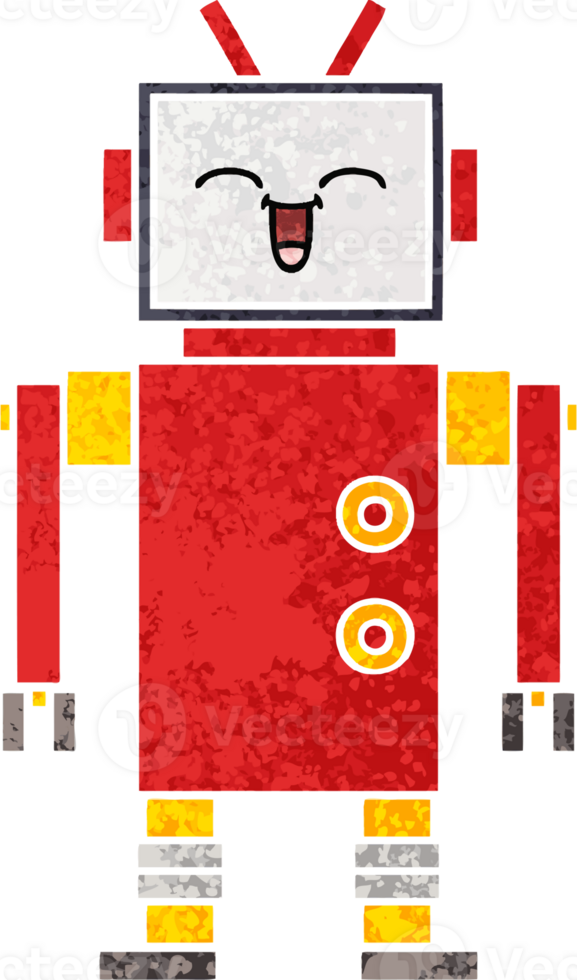 retro illustration style cartoon of a robot png