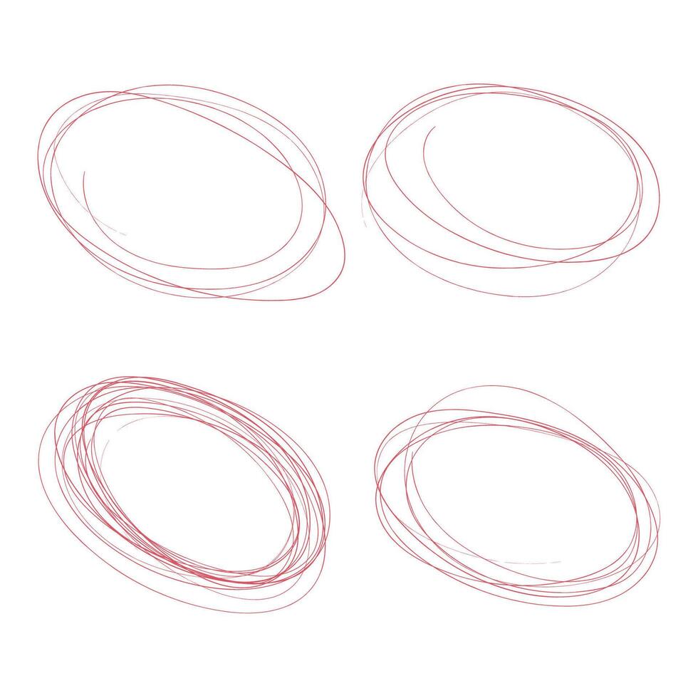 Doodle pencil drawn oval circles. Red grunge ovals and circles for highlighting vector