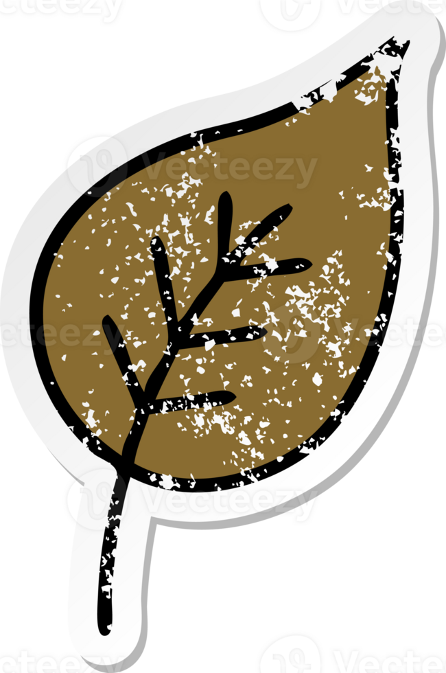 distressed sticker of a cute cartoon autumn leaf png