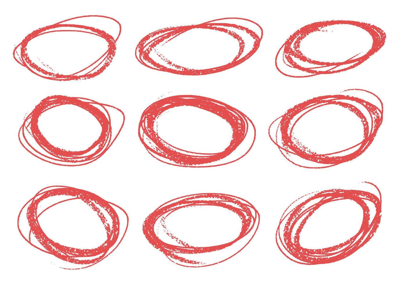 Doodle pencil drawn oval circles. Red grunge ovals and circles for highlighting vector