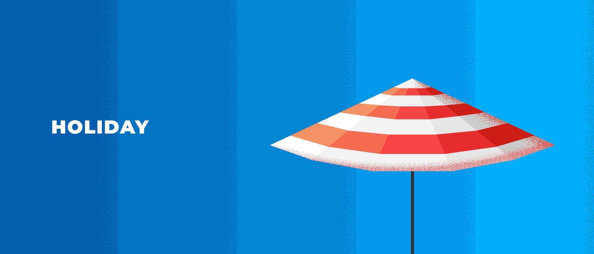 Abstract retro minimal summer travel horizontal banner. Vintage print rest on sea beach under parasol sun umbrella. Summertime tourist vacation party graphic design. Trendy minimalist seasonal cover vector