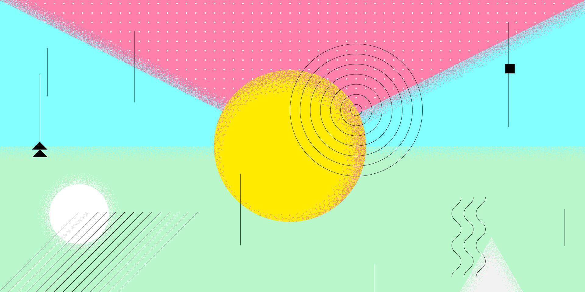 Abstract retro minimal summer brutalist horizontal banner. Swiss naive aesthetic brutal geometric sun. Summertime seasonal party bauhaus pattern graphic design. Modern trendy minimalist eps artwork vector