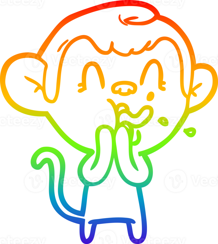 rainbow gradient line drawing of a crazy cartoon monkey png