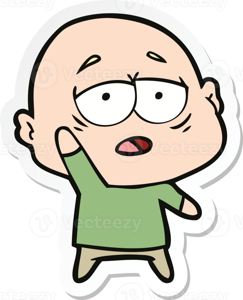 sticker of a cartoon tired bald man png