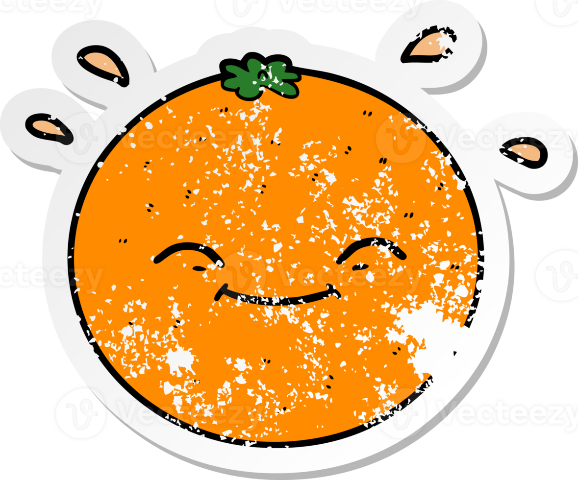 distressed sticker of a cartoon orange png