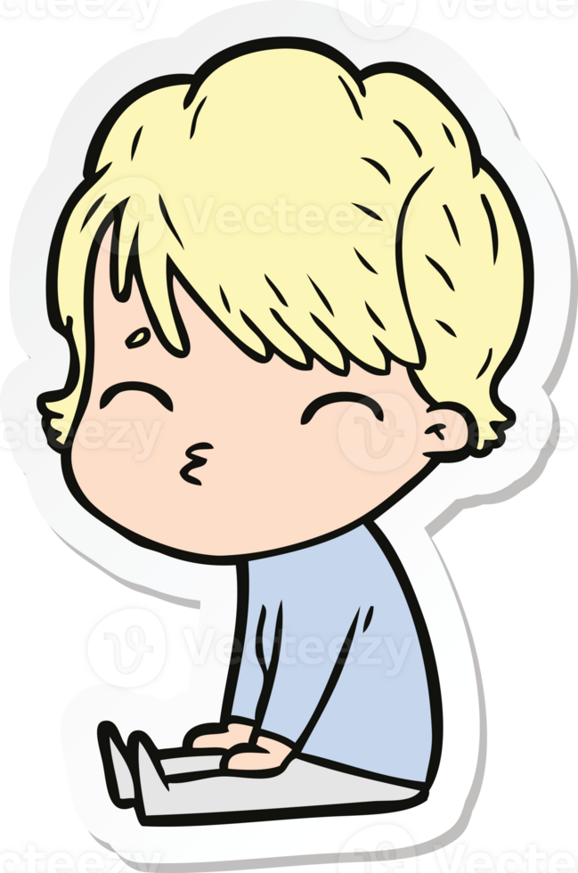 sticker of a cartoon woman thinking png
