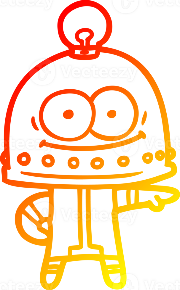 warm gradient line drawing of a happy carton robot with light bulb png