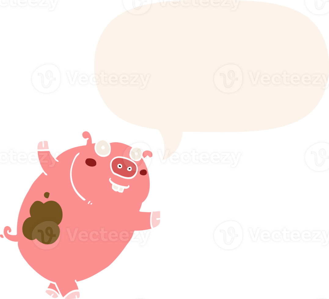 funny cartoon pig with speech bubble in retro style png