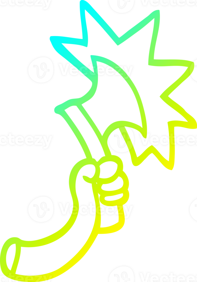 cold gradient line drawing of a cartoon arm with axe png